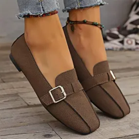 Women's Flat Soft Leather Soft Sole Belt Buckle Shoes 10755556C