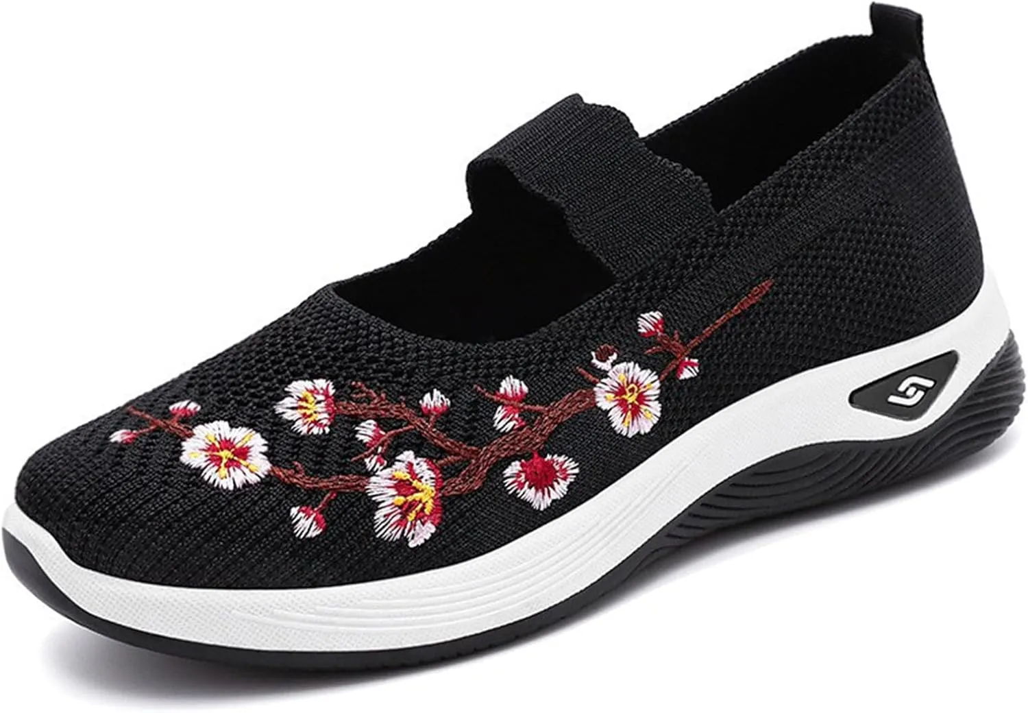 Women's Flats Shoes National Style Embroidered Flower Slip On Mesh Breathable Casual Loafers Comfortable Soft Woman Shoes Casual Heel with Arch Support