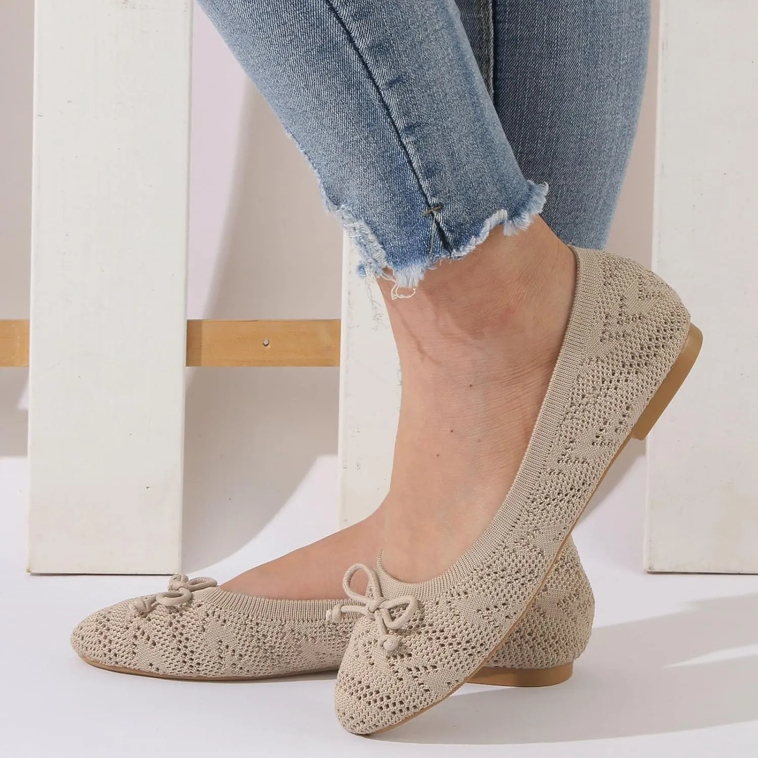 Women's Mesh Knit Flat Shoes Comfort Soft Slip On Ballet Flats Comfortable Dress Shoes Business Casual Shoe