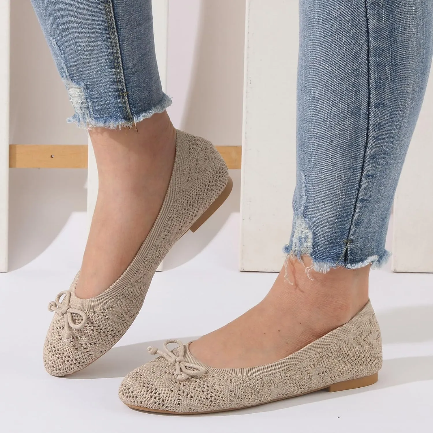 Women's Mesh Knit Flat Shoes Comfort Soft Slip On Ballet Flats Comfortable Dress Shoes Business Casual Shoe