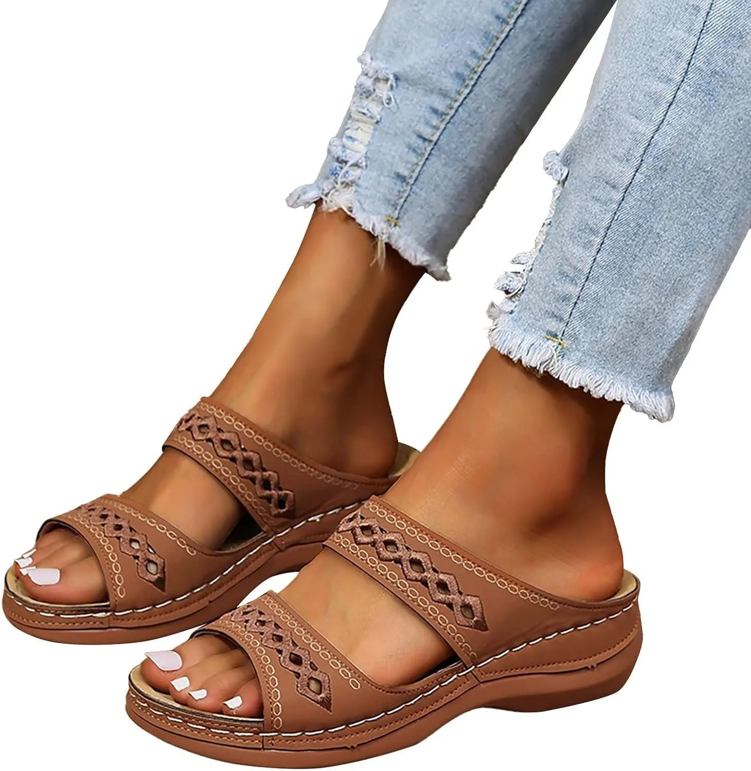 Womens Orthopedic Sandals Support Flip Flops Slip On Wide Sandals Platform Summer Comfortable Walking Shoes