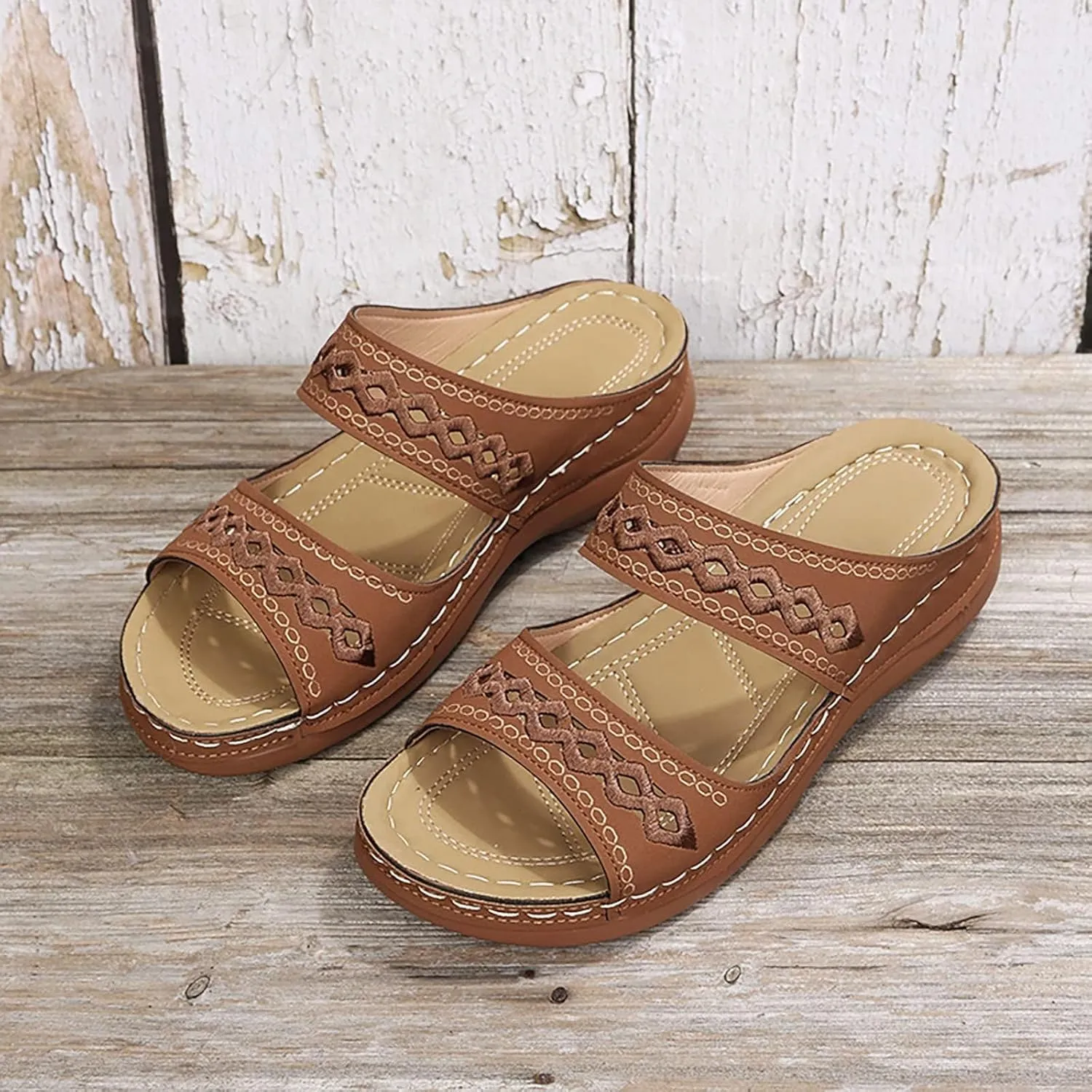 Womens Orthopedic Sandals Support Flip Flops Slip On Wide Sandals Platform Summer Comfortable Walking Shoes