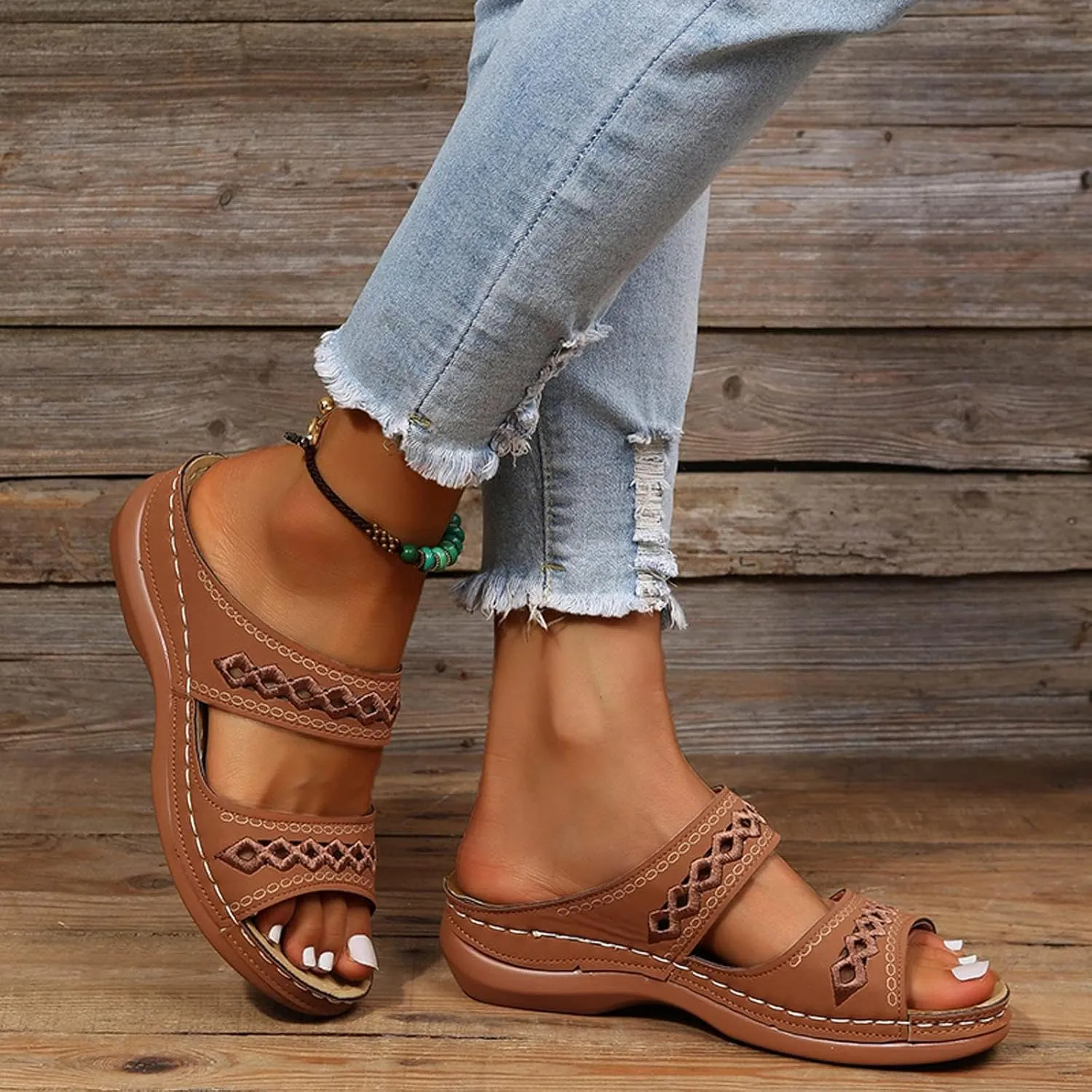 Womens Orthopedic Sandals Support Flip Flops Slip On Wide Sandals Platform Summer Comfortable Walking Shoes