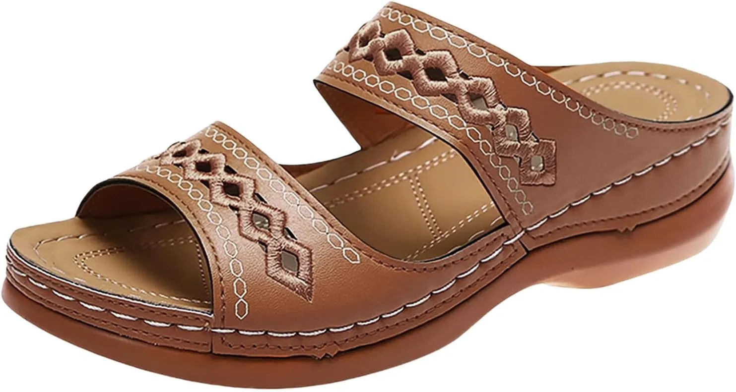 Womens Orthopedic Sandals Support Flip Flops Slip On Wide Sandals Platform Summer Comfortable Walking Shoes