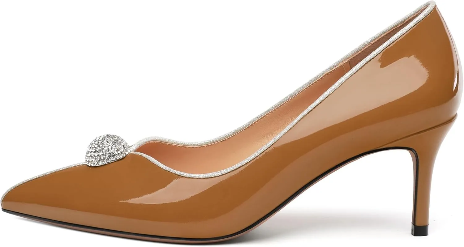 Women's Pointed Toe Heels for Women Stiletto Kitten Heel Slip-on Patent Pumps Elegant Dress Party Wedding Rhinestones Shoes 2.5 inch