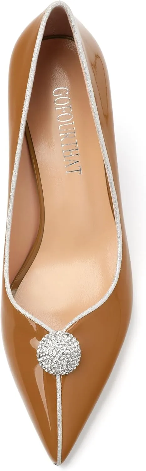 Women's Pointed Toe Heels for Women Stiletto Kitten Heel Slip-on Patent Pumps Elegant Dress Party Wedding Rhinestones Shoes 2.5 inch