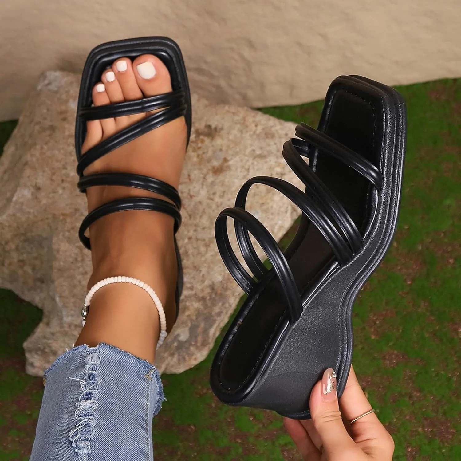 Women's Slip on Open Toe Slide Sandal Summer Beach Walking Cushion Sandals Breathable Casual Sandals