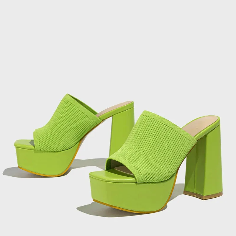 Women's stretch fabric Thick High Heel Mules