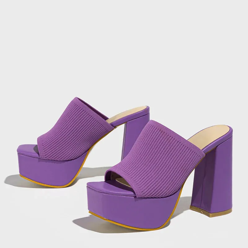 Women's stretch fabric Thick High Heel Mules