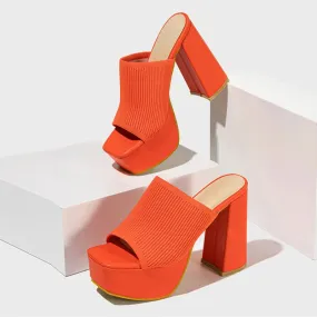 Women's stretch fabric Thick High Heel Mules